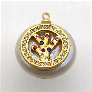 Natural pearl pendant with zircon, approx 10-16mm [GM13057]