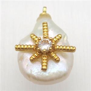 Natural pearl pendant with zircon, approx 18mm dia [GM13064]