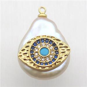 Natural pearl pendant with zircon, eye, approx 10-16mm [GM13069]