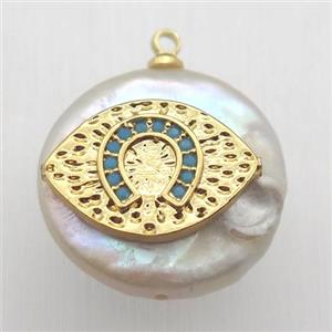 Natural pearl pendant with zircon, eye, approx 18mm dia [GM13070]