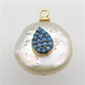 Natural pearl pendant with zircon, teardrop, approx 10-16mm [GM13071]