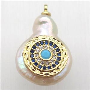 Natural pearl pendant with zircon, eye, approx 10-16mm [GM13076]