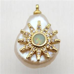 Natural pearl pendant with zircon, sun, approx 10-16mm [GM13080]
