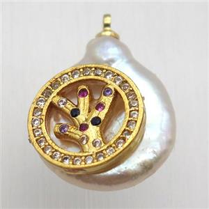 Natural pearl pendant with zircon, approx 10-16mm [GM13081]