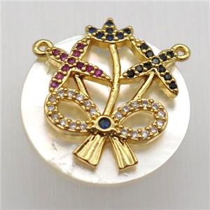 Natural shell pearl pendant with zircon, approx 18mm dia [GM13083]