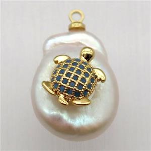 Natural pearl pendant with zircon, tortoise, approx 10-16mm [GM13086]
