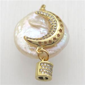 Natural pearl pendant with zircon, moon, approx 10-16mm [GM13091]
