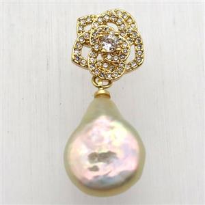 Natural pearl pendant with zircon, approx 10-16mm [GM13092]