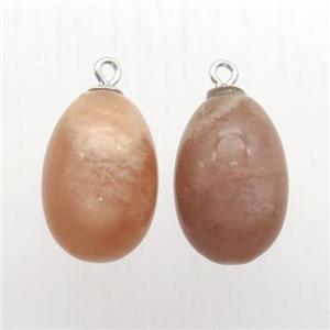 peach SunStone egg pendant with 925 silver bail, approx 9-14mm [GM13099]