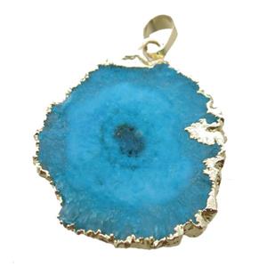 blue Solar Quartz Druzy slab pendant, freeform, gold plated, approx 25-40mm [GM13113]