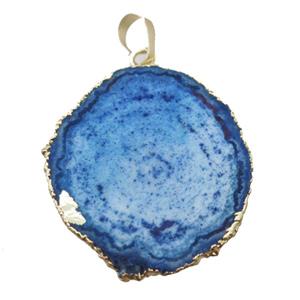 blue Solar Quartz Druzy slab pendant, freeform, gold plated, approx 25-40mm [GM13114]