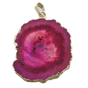 red Solar Quartz Druzy slab pendant, freeform, gold plated, approx 25-40mm [GM13116]