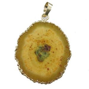yellow Solar Quartz Druzy slab pendant, freeform, gold plated, approx 25-40mm [GM13117]