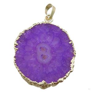 purple Solar Quartz Druzy slab pendant, freeform, gold plated, approx 25-40mm [GM13118]