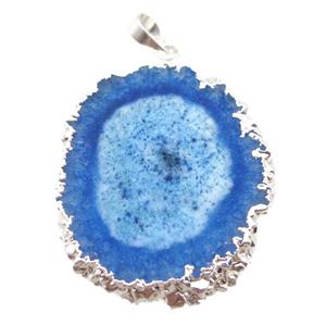 blue Solar Quartz Druzy slab pendant, freeform, silver plated, approx 25-40mm [GM13121]