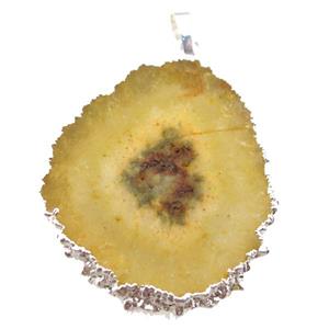 yellow Solar Quartz Druzy slab pendant, freeform, silver plated, approx 25-40mm [GM13124]