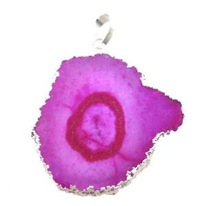 hotpink Solar Quartz Druzy slab pendant, freeform, silver plated, approx 25-40mm [GM13125]