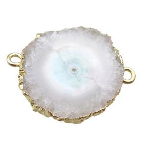 white Solar Quartz Druzy slab connector, freeform, gold plated, approx 20-25mm [GM13127]