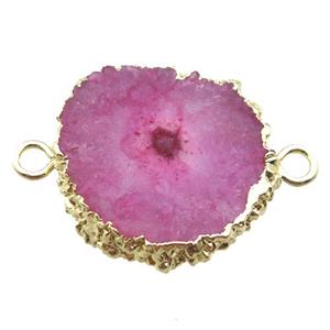 hotpink Solar Quartz Druzy slab connector, freeform, gold plated, approx 20-25mm [GM13128]