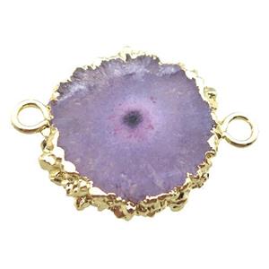 purple Solar Quartz Druzy slab connector, freeform, gold plated, approx 20-25mm [GM13130]