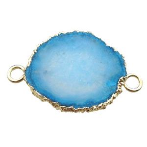blue Solar Quartz Druzy slab connector, freeform, gold plated, approx 20-25mm [GM13131]