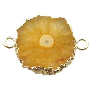 yellow Solar Quartz Druzy slab connector, freeform, gold plated, approx 20-25mm [GM13133]