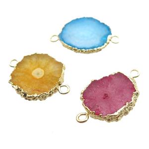 mixed Solar Quartz Druzy slab connector, freeform, gold plated, approx 20-25mm [GM13134]