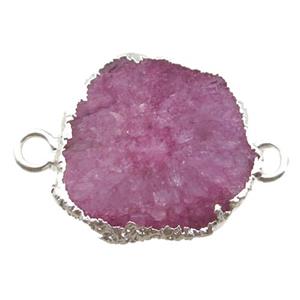 hotpink Solar Quartz Druzy slab connector, freeform, silver plated, approx 20-25mm [GM13137]