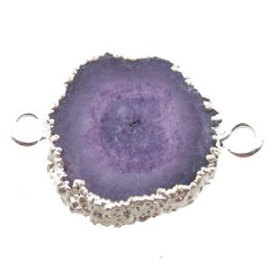 purple Solar Quartz Druzy slab connector, freeform, silver plated, approx 20-25mm [GM13138]