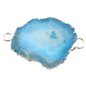 blue Solar Quartz Druzy slab connector, freeform, silver plated, approx 20-25mm [GM13140]