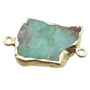 green Australian Chrysoprase slab connector, freeform, gold plated, approx 20-28mm [GM13145]