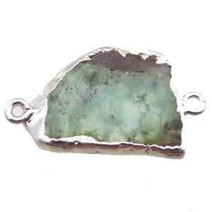 green Australian Chrysoprase slice connector, freeform, silver plated, approx 20-28mm [GM13146]