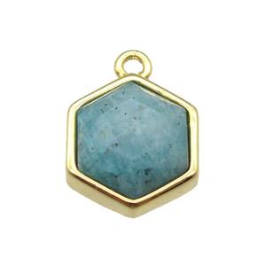 Amazonite hexagon pendant, gold plated, approx 12mm dia [GM13147]