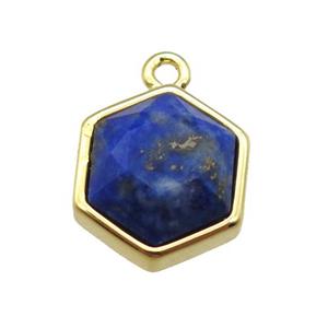 blue Lapis hexagon pendant, gold plated, approx 12mm dia [GM13148]