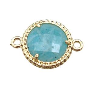 green Amazonite circle connector, gold plated, approx 13mm dia [GM13157]