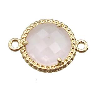 Rose Quartz circle connector, gold plated, approx 13mm dia [GM13160]