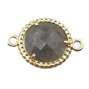 Labradorite circle connector, gold plated, approx 13mm dia [GM13162]