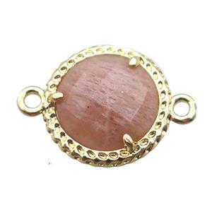 strawberry quartz circle connector, gold plated, approx 13mm dia [GM13164]