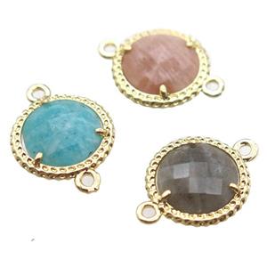mixed gemstone circle connector, gold plated, approx 13mm dia [GM13165]