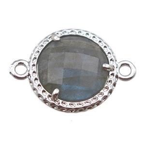 Labradorite circle connector, platinum plated, approx 13mm dia [GM13168]