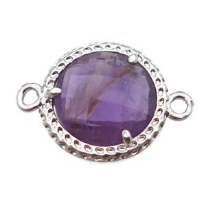 purple Amethyst circle connector, platinum plated, approx 13mm dia [GM13170]