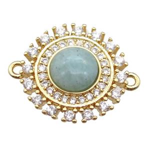 amazonite circle connector pave zircon, gold plated, approx 15mm dia [GM13173]