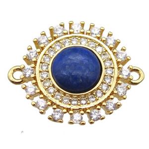 blue Lapis circle connector pave zircon, gold plated, approx 15mm dia [GM13176]