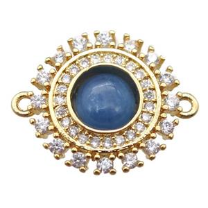 blue Kyanite circle connector pave zircon, gold plated, approx 15mm dia [GM13178]