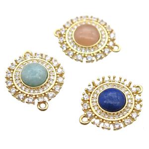 mixed gemstone circle connector pave zircon, gold plated, approx 15mm dia [GM13179]
