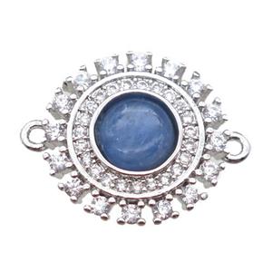 blue Kyanite circle connector pave zircon, platinum plated, approx 15mm dia [GM13184]