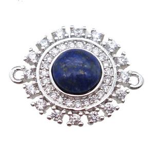 blue Lapis circle connector pave zircon, platinum plated, approx 15mm dia [GM13185]