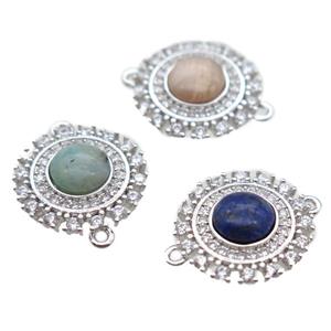 mixed gemstone circle connector pave zircon, platinum plated, approx 15mm dia [GM13186]