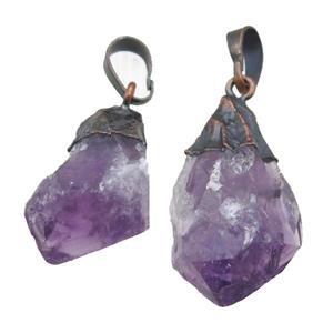 purple Amethyst nugget pendant, freeform, antique red, approx 15-25mm [GM13196]