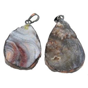 Solar Agate Druzy slice pendant, teardrop, antique red, approx 30-40mm [GM13201]